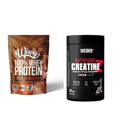 Muskelaufbau-Set: Wispy Whey 100% 1000g + Weider Intense Pure – alle enthaltenen Artikel