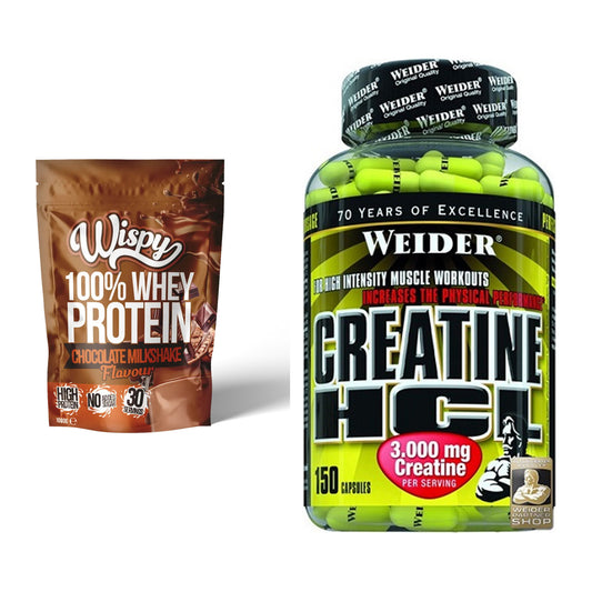 Muskelaufbau-Set: Wispy Whey 100% + Weider Creatin HCL – alle enthaltenen Artikel