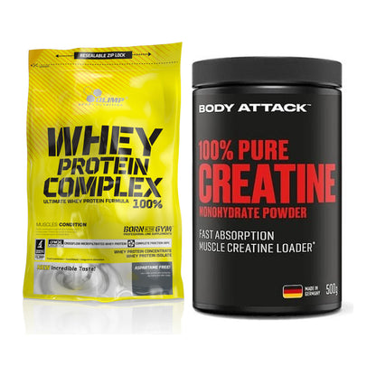 Muskelaufbau-Set: Olimp Whey Protein + Body Attack 100% Pure – alle enthaltenen Artikel