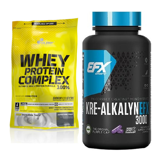 Muskelaufbau-Set: Olimp Whey Protein + EFX Kre-Alkalyn 3000 – alle enthaltenen Artikel