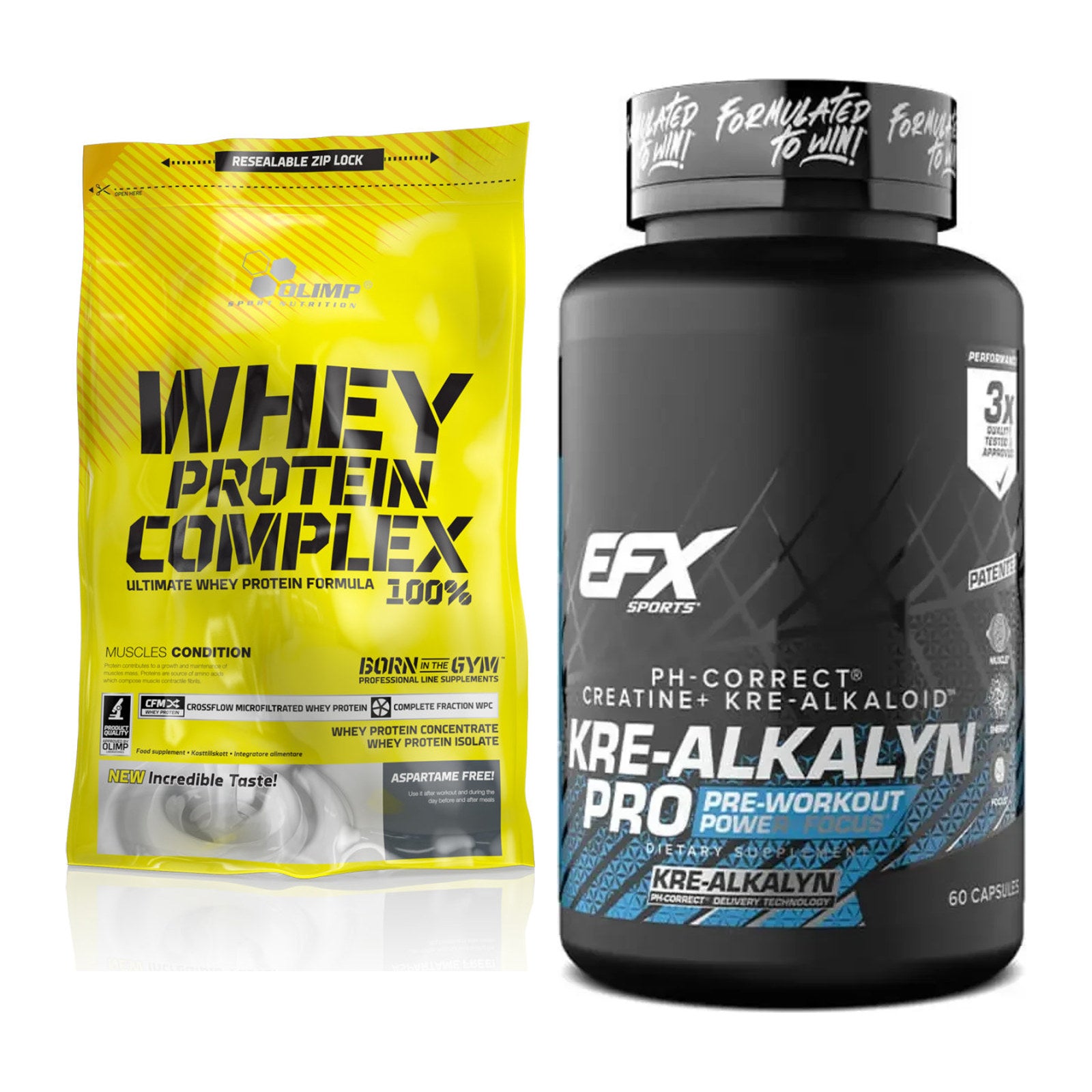 Muskelaufbau-Set: Olimp Whey Protein + EFX Kre-Alkalyn PRO – alle enthaltenen Artikel