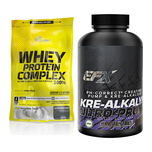 Muskelaufbau-Set: Olimp Whey Protein + EFX Kre-Alkalyn PRO 120 – alle enthaltenen Artikel