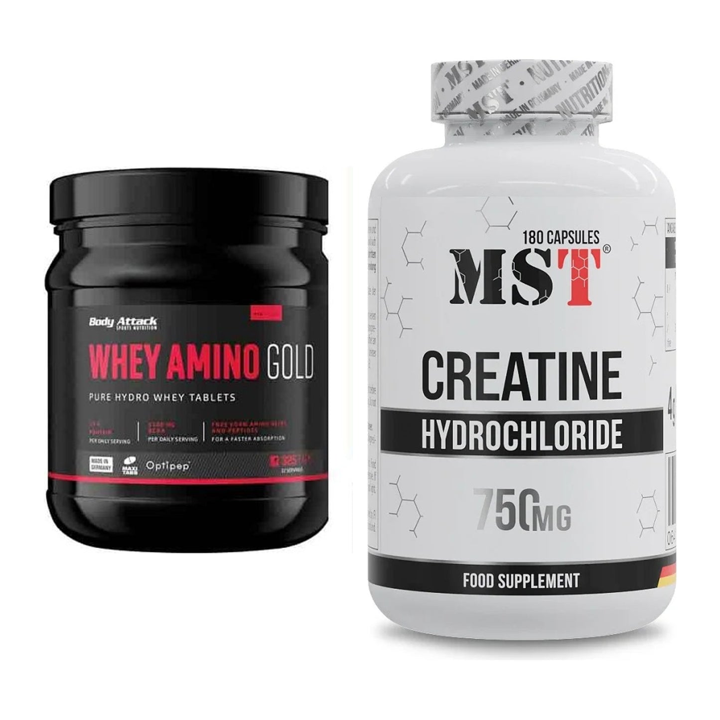 Muskelaufbau-Set: Body Attack Whey Amino Gold + MST Creatine HCL – alle enthaltenen Artikel