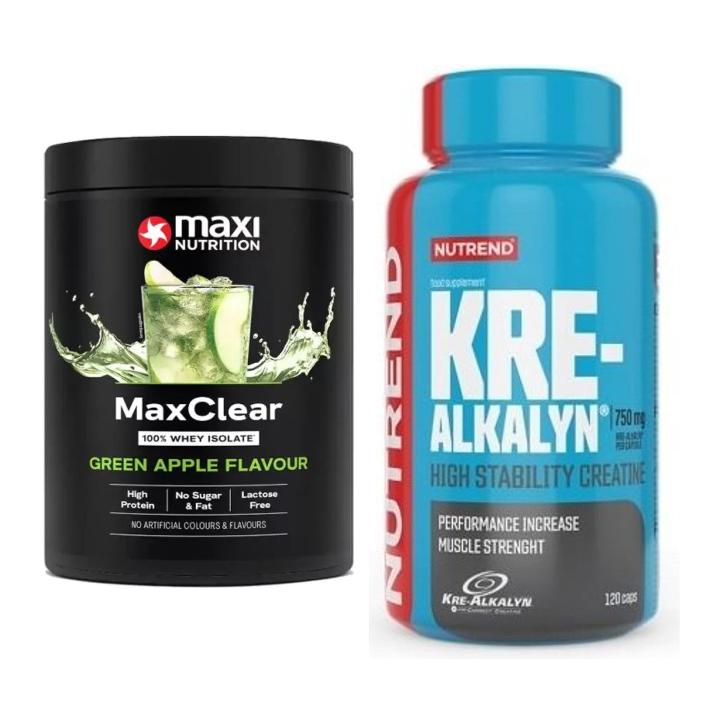 Muskelaufbau-Set: MaxiNutrition MaxClear + Nutrend Kre-Alkalyn – alle enthaltenen Artikel