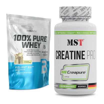 Muskelaufbau-Set: BioTech 100% Pure Whey + MST Creatine Pro CREAPURE – alle enthaltenen Artikel