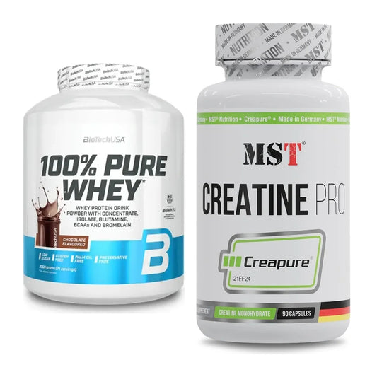 Muskelaufbau-Set: BioTech 100% Pure Whey + MST Creatine Pro – alle enthaltenen Artikel