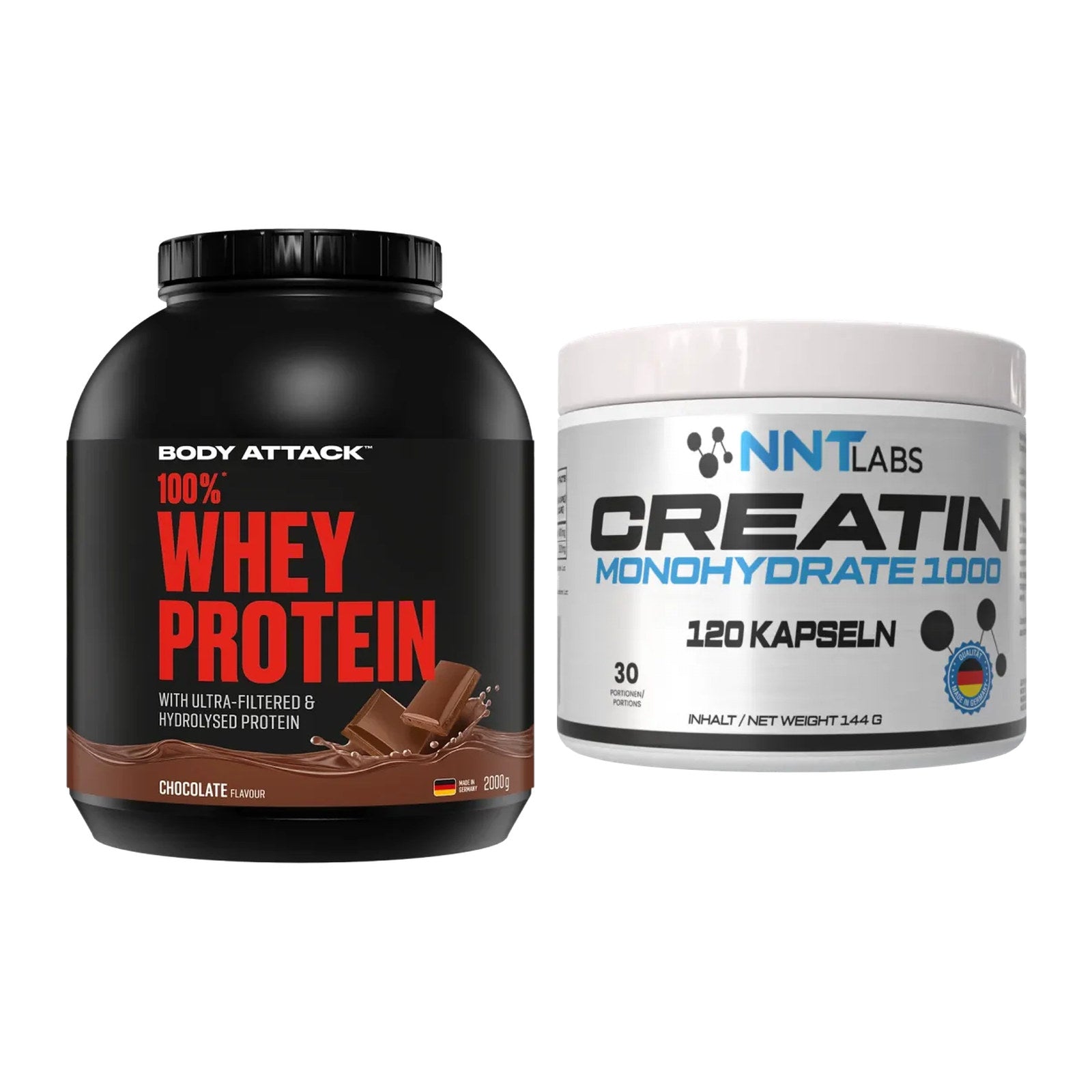 Muskelaufbau-Set: Body Attack 100% Whey Protein + NNT Creatin 1000 mg – alle enthaltenen Artikel