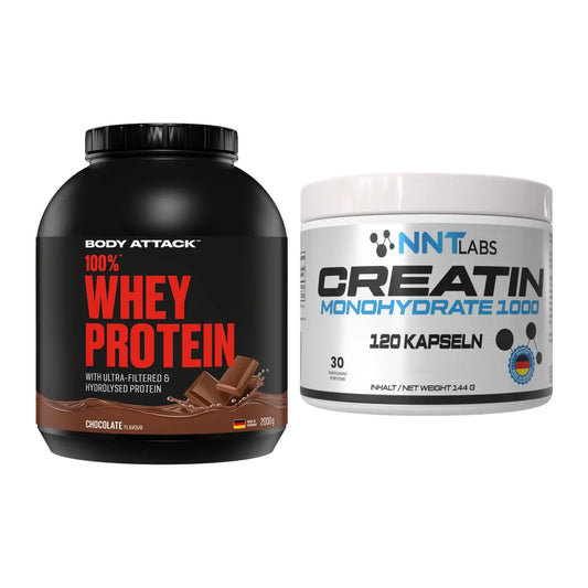 Muskelaufbau-Set: Body Attack 100% Whey Protein + NNT Creatin 1000 mg – alle enthaltenen Artikel