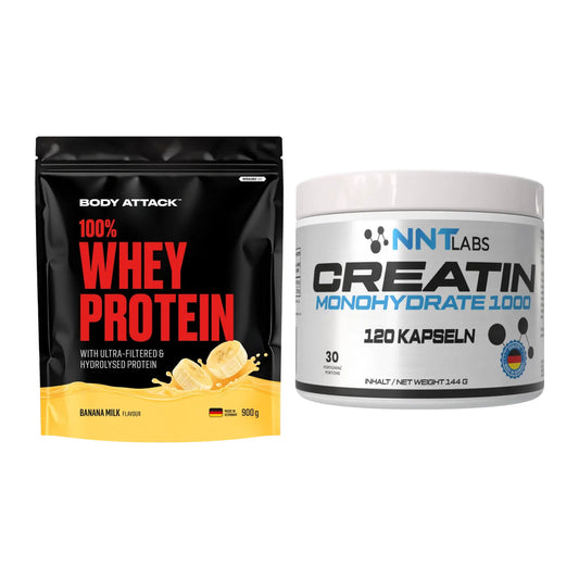 Muskelaufbau-Set: Body Attack 100% Whey Protein + NNT Creatin 1000 mg – alle enthaltenen Artikel