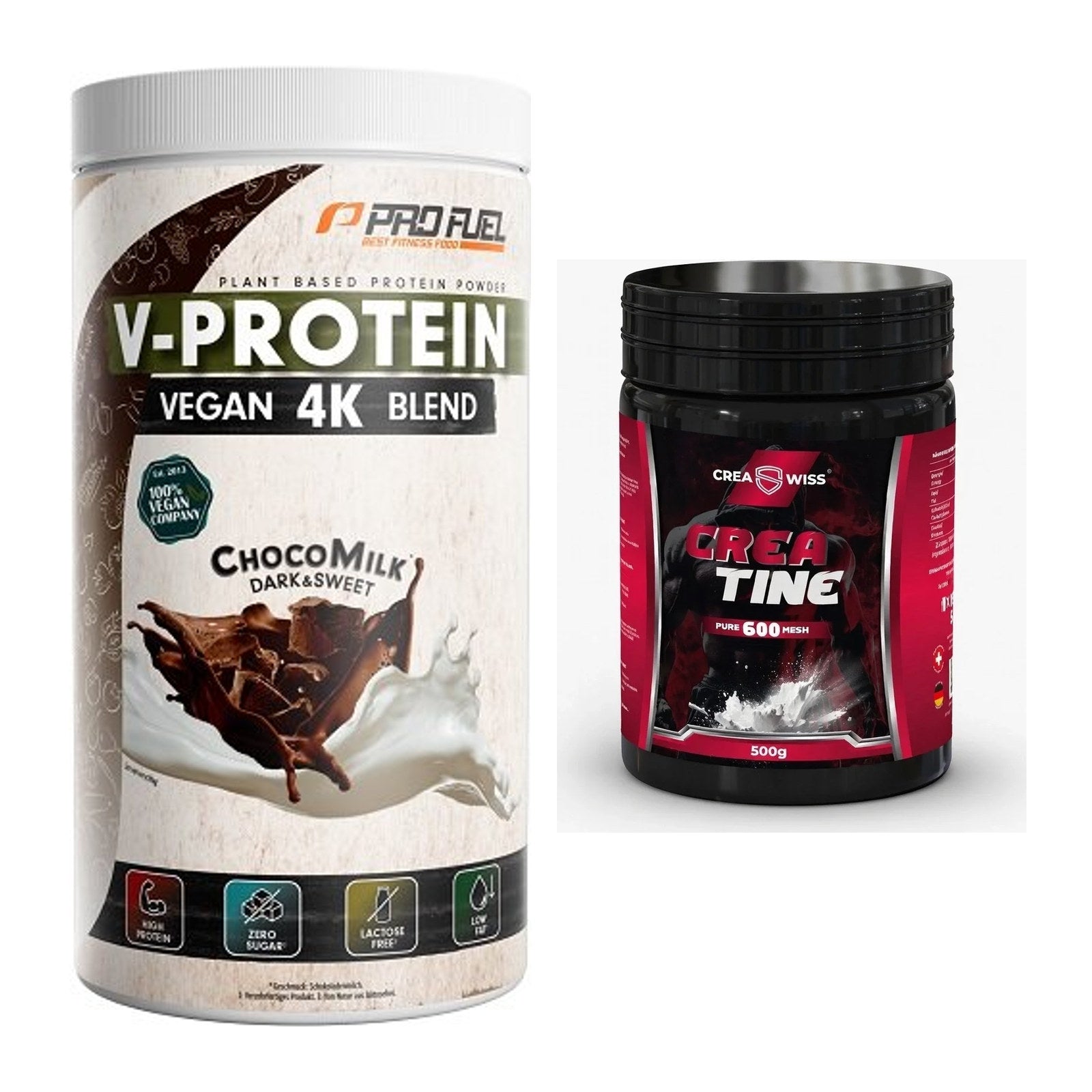 Muskelaufbau-Set: ProFuel V-PROTEIN vegan + CREASWISS Creatine 600 – alle enthaltenen Artikel