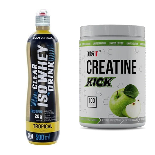 Muskelaufbau-Set: Body Attack Clear Iso Whey Drink + MST Creatine Kick – alle enthaltenen Artikel