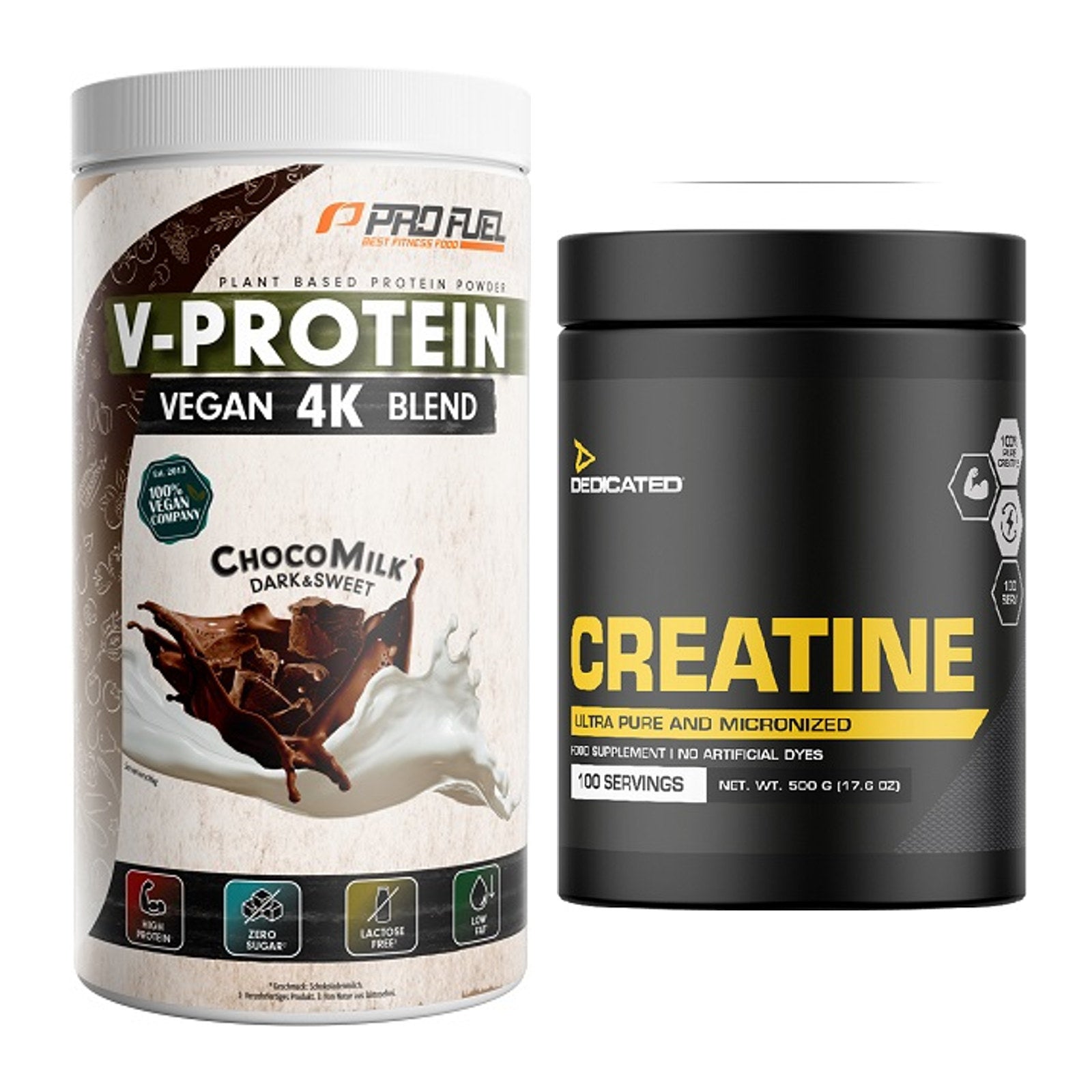 Muskelaufbau-Set: ProFuel V-PROTEIN vegan + Dedicated Creatine – alle enthaltenen Artikel