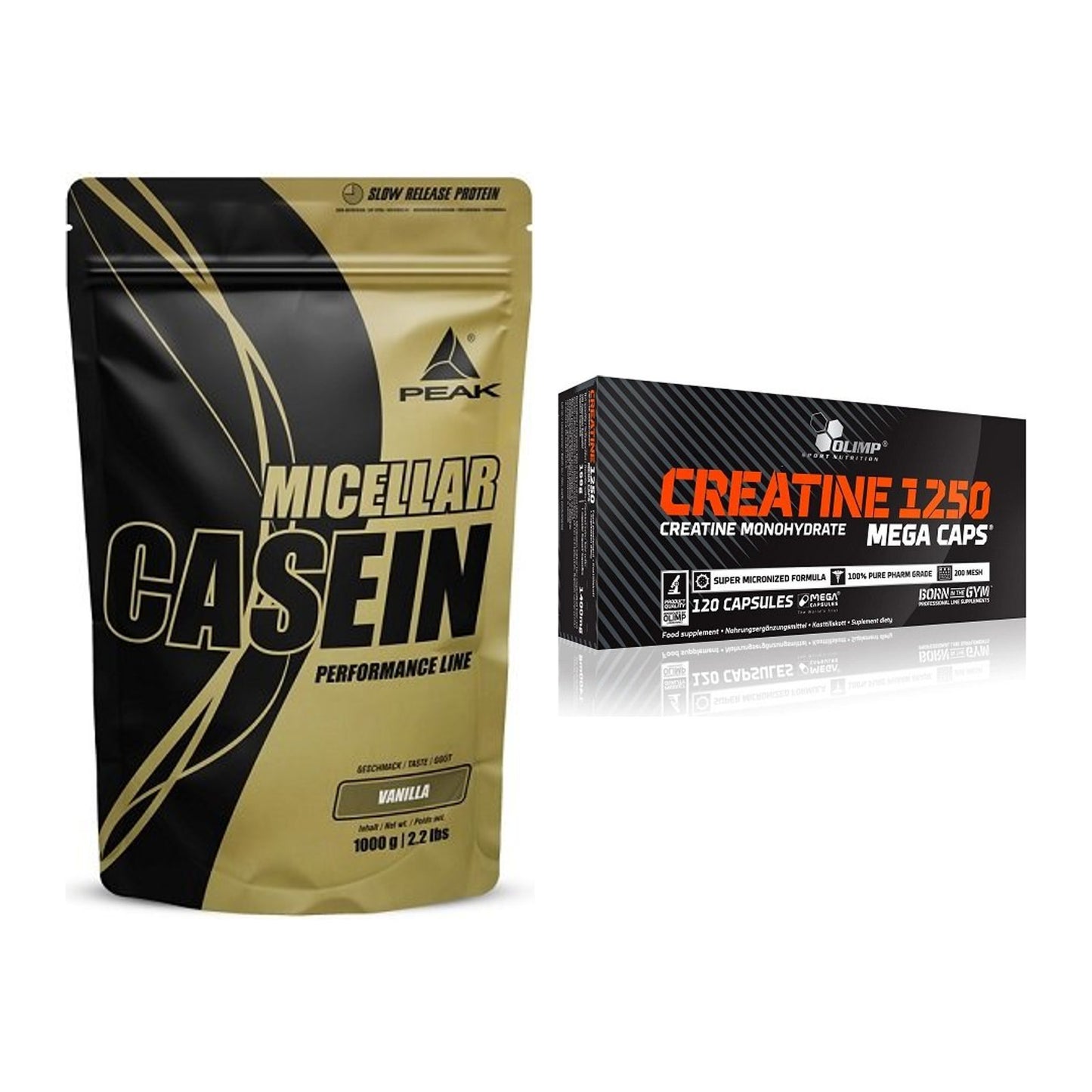 Muskelaufbau-Set: Peak Micellar Casein + Olimp Creatine Mega Caps – alle enthaltenen Artikel