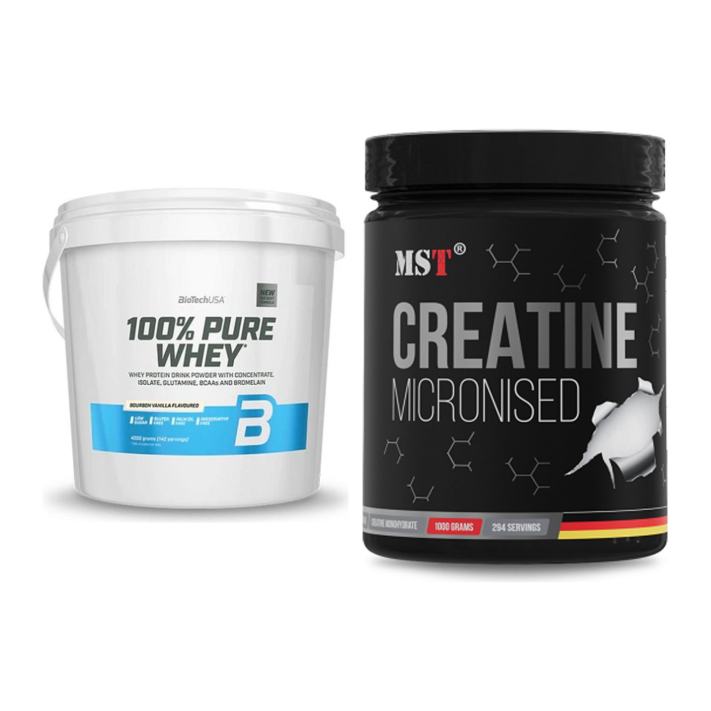 Muskelaufbau-Set: BioTech 100% Pure Whey + MST Creatin Monohydrate – alle enthaltenen Artikel