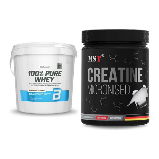 Muskelaufbau-Set: BioTech 100% Pure Whey + MST Creatin Monohydrate – alle enthaltenen Artikel