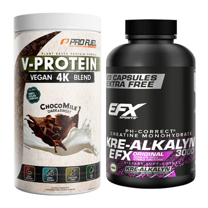 Muskelaufbau-Set: ProFuel V-PROTEIN vegan + EFX Kre-Alkalyn 3000 – alle enthaltenen Artikel