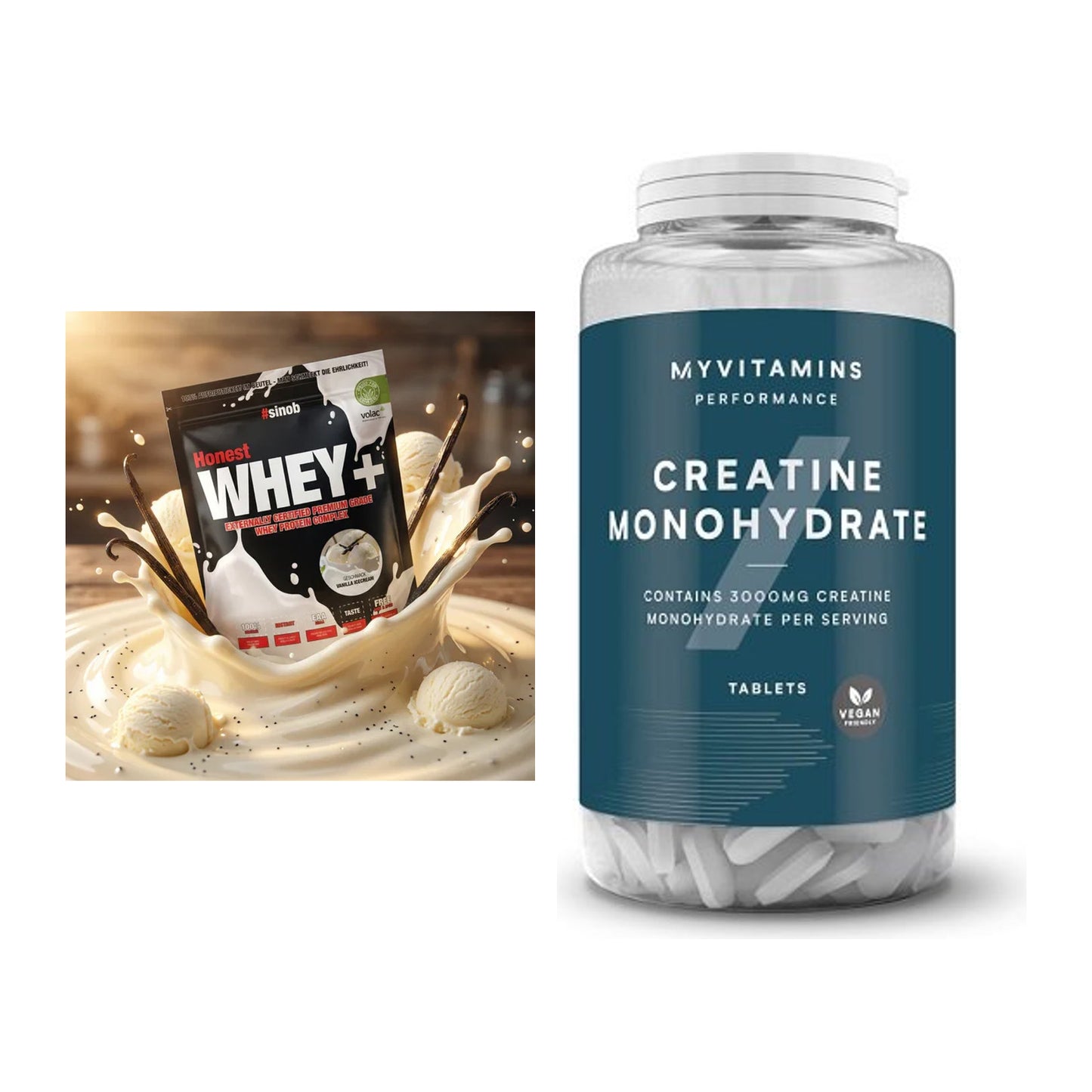 Muskelaufbau-Set: Sinob Honest Whey+ + MyProtein MyVitamins Creatine – alle enthaltenen Artikel