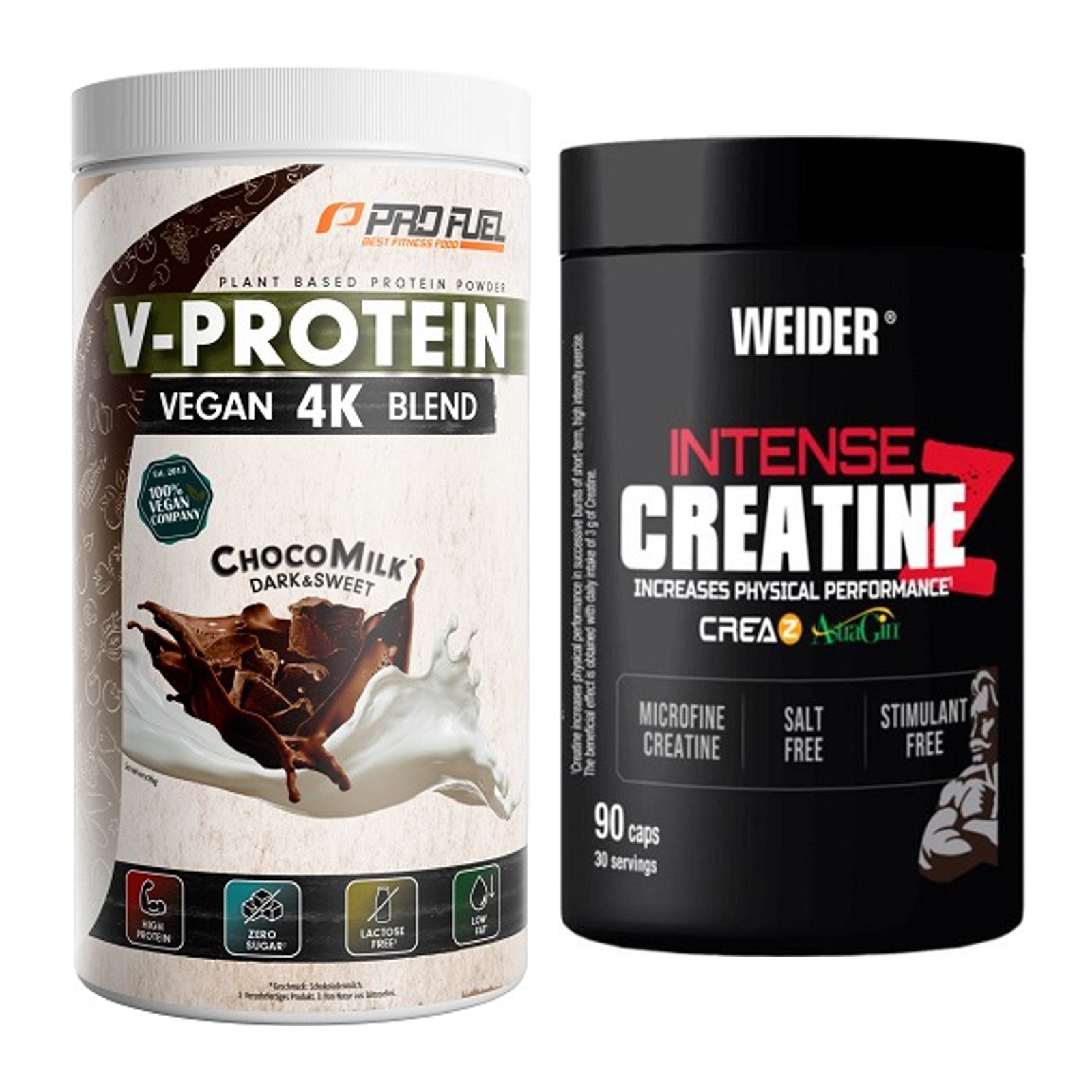 Muskelaufbau-Set: ProFuel V-PROTEIN vegan + Weider Intense Pure – alle enthaltenen Artikel