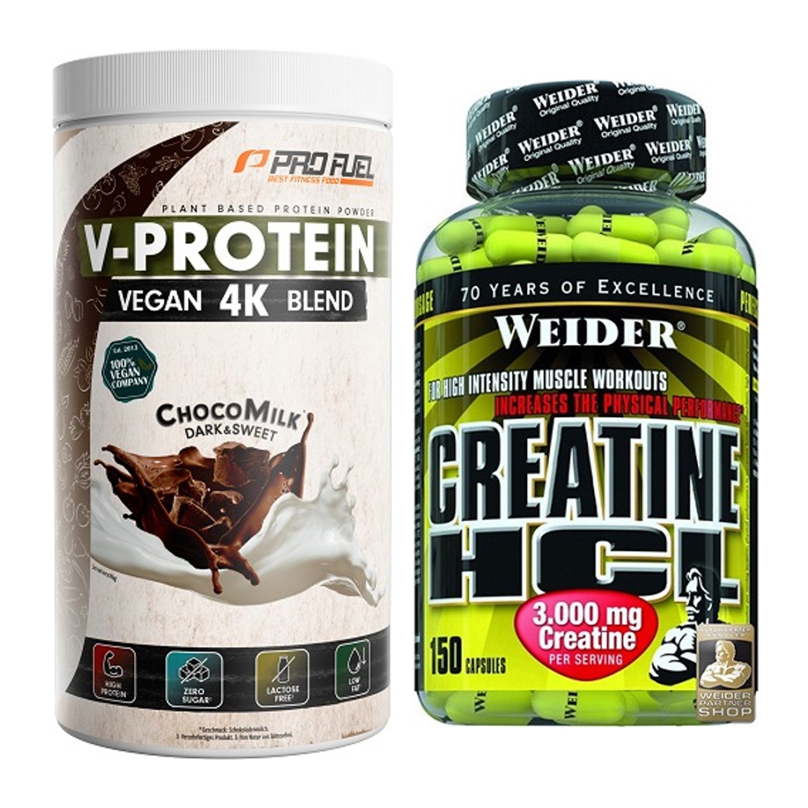 Muskelaufbau-Set: ProFuel V-PROTEIN vegan + Weider Creatin HCL – alle enthaltenen Artikel