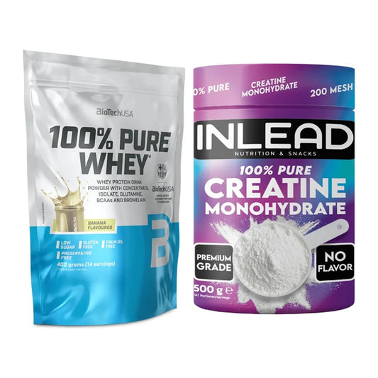Muskelaufbau-Set: BioTech 100% Pure Whey + INLEAD Creatine Monohydrate – alle enthaltenen Artikel