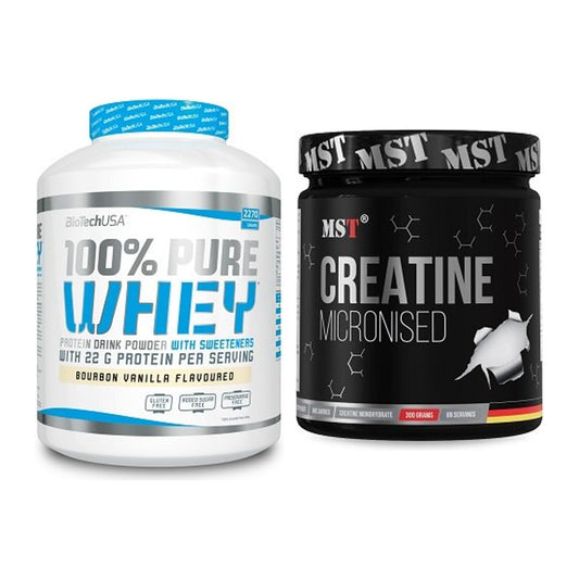 Muskelaufbau-Set: BioTech 100% Pure Whey + MST Creatin Monohydrate – alle enthaltenen Artikel