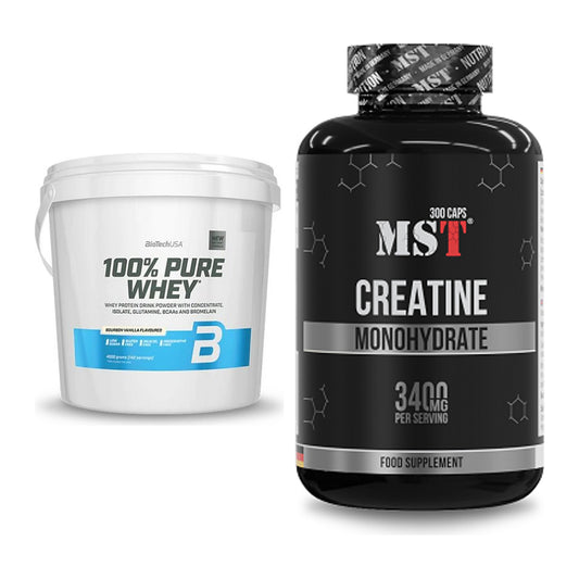 Muskelaufbau-Set: BioTech 100% Pure Whey + MST Creatine Monohydrate – alle enthaltenen Artikel