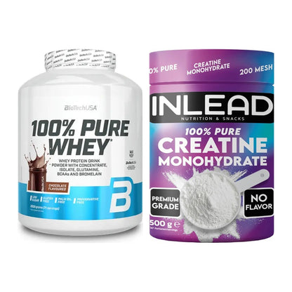 Muskelaufbau-Set: BioTech 100% Pure Whey + INLEAD Creatine Monohydrate – alle enthaltenen Artikel
