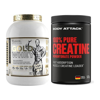 Muskelaufbau-Set: Kevin Levrone Gold Whey + Body Attack 100% Pure – alle enthaltenen Artikel