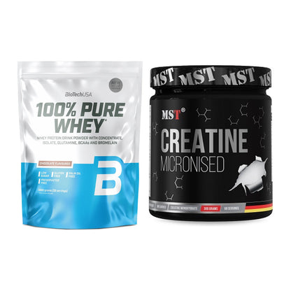 Muskelaufbau-Set: BioTech 100% Pure Whey + MST Creatin Monohydrate – alle enthaltenen Artikel