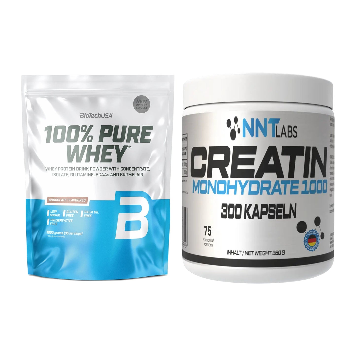 Muskelaufbau-Set: BioTech 100% Pure Whey + NNT Creatin 1000 mg – alle enthaltenen Artikel