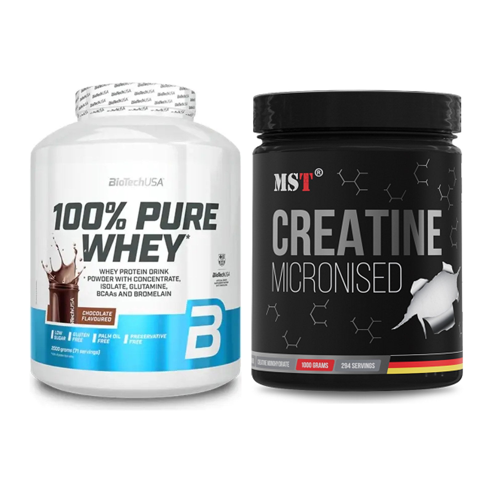 Muskelaufbau-Set: BioTech 100% Pure Whey + MST Creatin Monohydrate – alle enthaltenen Artikel