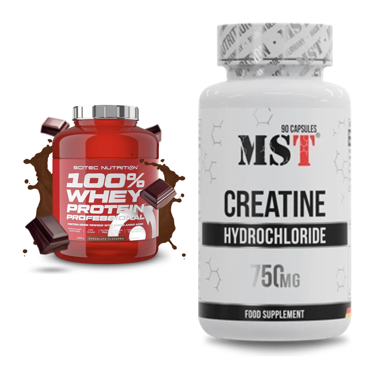 Muskelaufbau-Set: Scitec 100% Whey Professional + MST Creatin HCL – alle enthaltenen Artikel