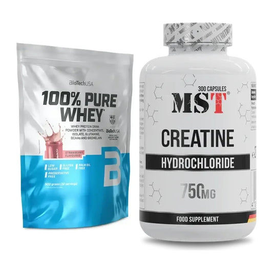 Muskelaufbau-Set: BioTech 100% Pure Whey 900g + MST Creatine HCL – alle enthaltenen Artikel