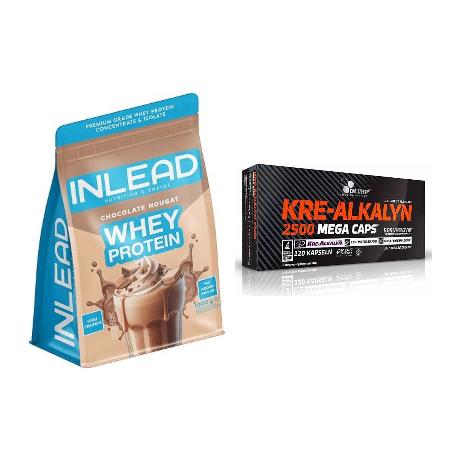 Muskelaufbau-Set: INLEAD Whey Protein + Olimp Kre Alkalyn 2500 – alle enthaltenen Artikel