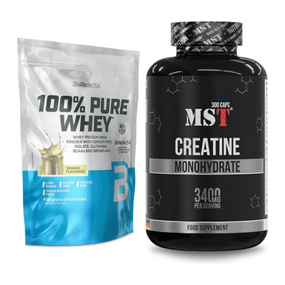 Muskelaufbau-Set: BioTech 100% Pure Whey + MST Creatine Monohydrate – alle enthaltenen Artikel