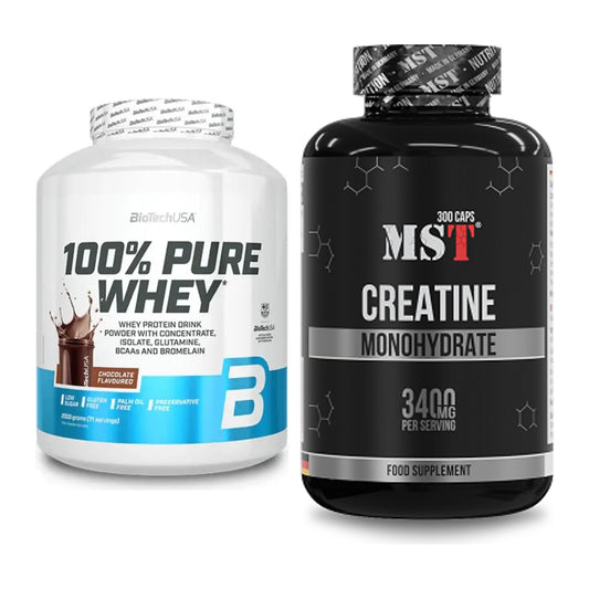 Muskelaufbau-Set: BioTech 100% Pure Whey + MST Creatine Monohydrate – alle enthaltenen Artikel
