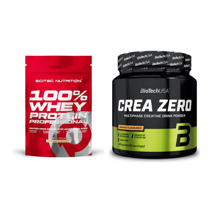 Muskelaufbau-Set: Scitec 100% Whey Protein + BioTech Crea Zero – alle enthaltenen Artikel