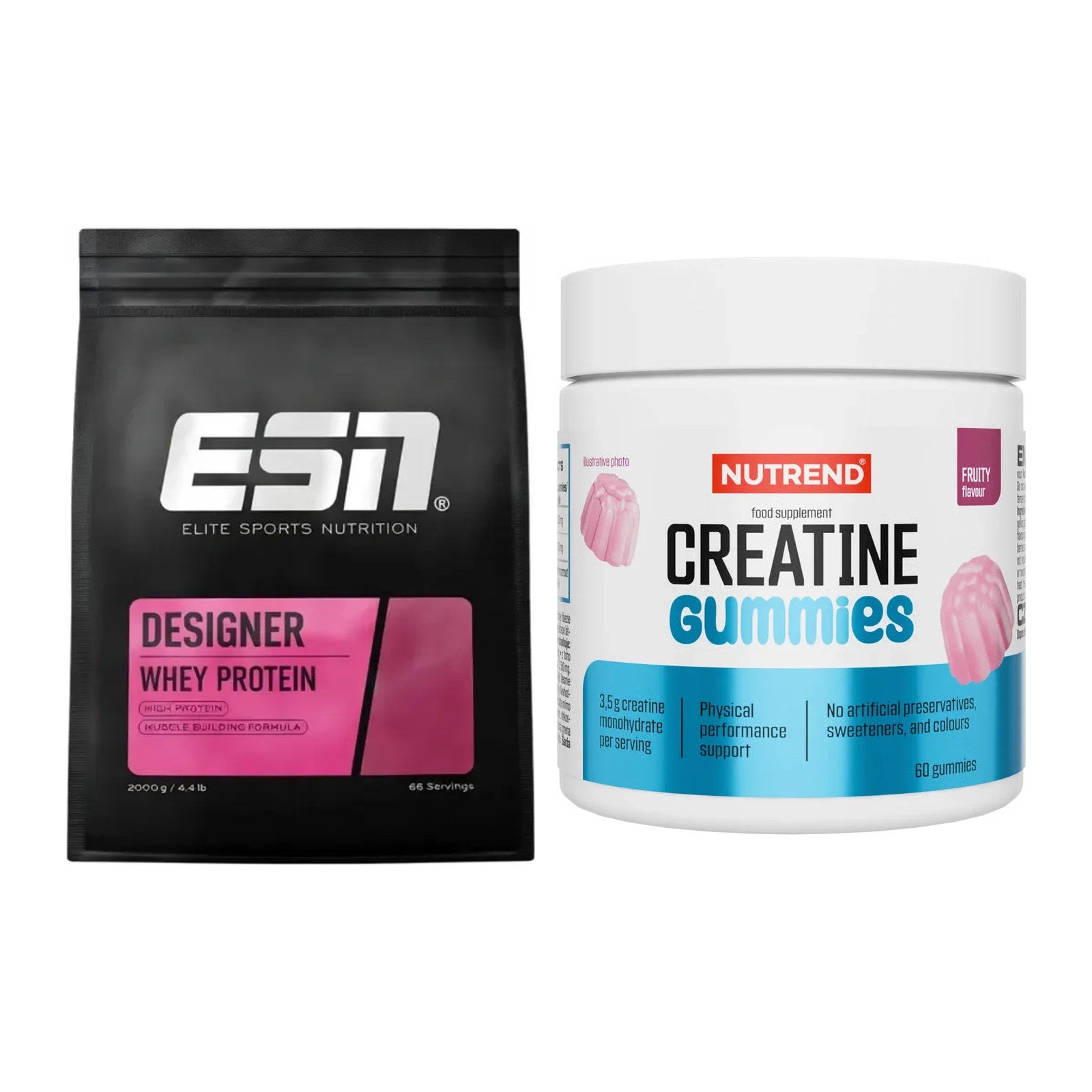 Muskelaufbau-Set: ESN Designer Whey + Nutrend Creatine Gummies Fruity – alle enthaltenen Artikel