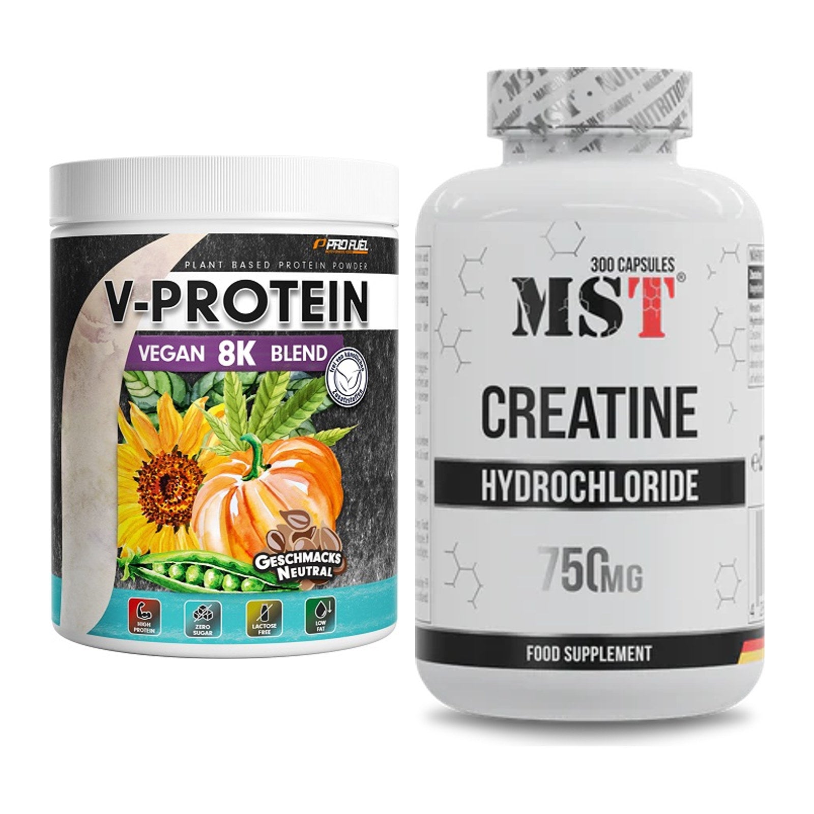 Muskelaufbau-Set: ProFuel V-Protein Vegan 8K Blend + MST Creatine HCL – alle enthaltenen Artikel