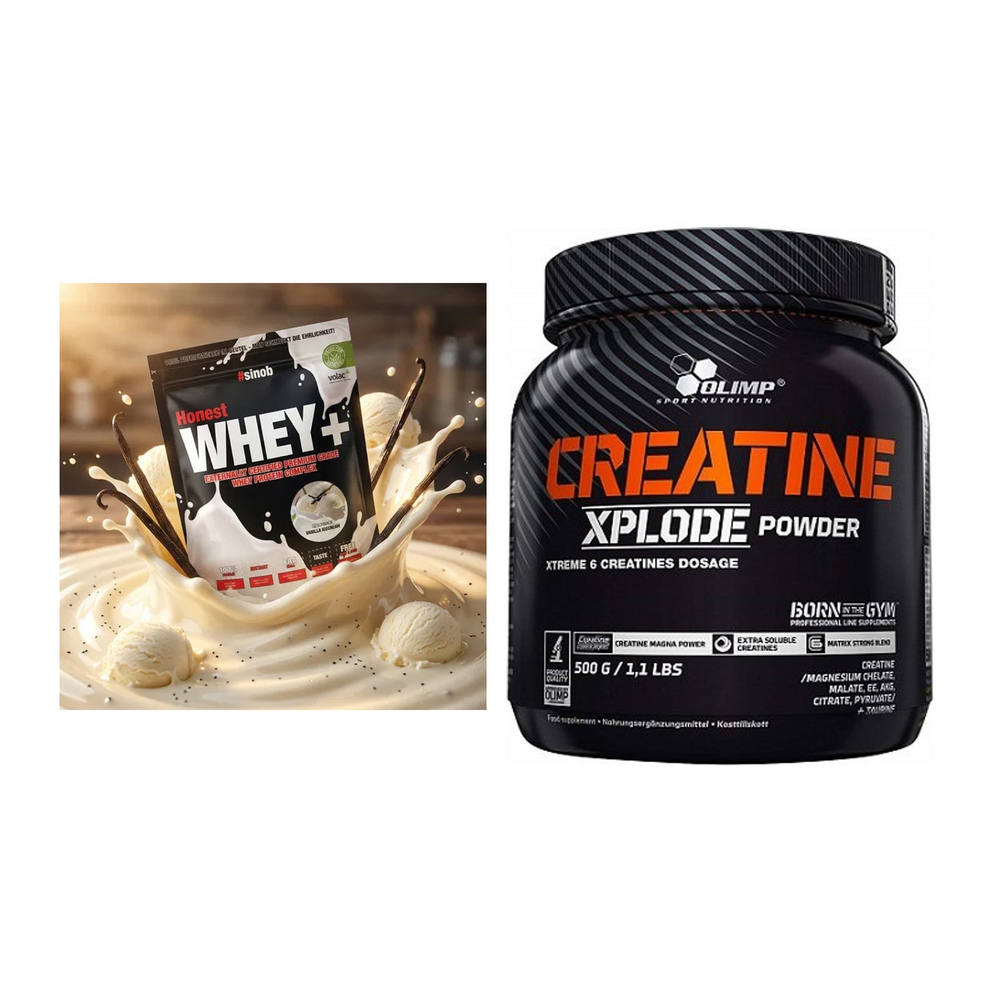 Muskelaufbau-Set: Sinob Honest Whey+ + Olimp Creatine Xplode – alle enthaltenen Artikel