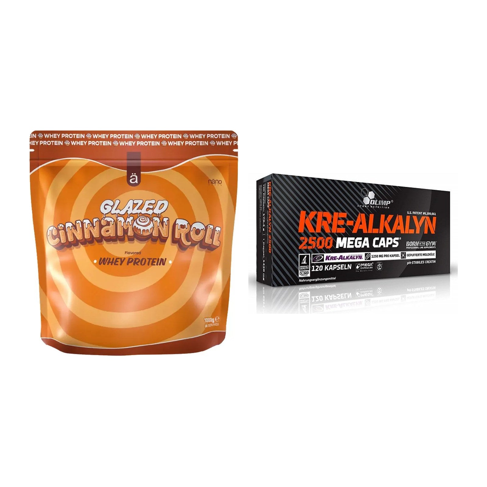 Muskelaufbau-Set: Nanosupps Whey Protein + Olimp Kre Alkalyn 2500 – alle enthaltenen Artikel