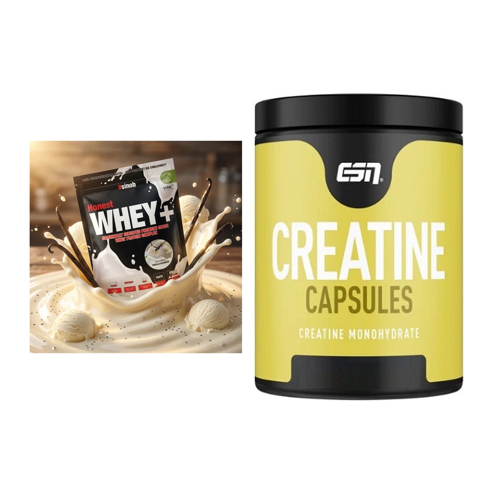 Muskelaufbau-Set: Sinob Honest Whey+ + ESN Ultrapure Creatine – alle enthaltenen Artikel