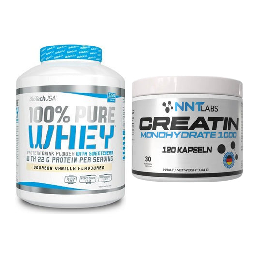 Muskelaufbau-Set: BioTech 100% Pure Whey 2270g + NNT Creatin 1000 mg – alle enthaltenen Artikel