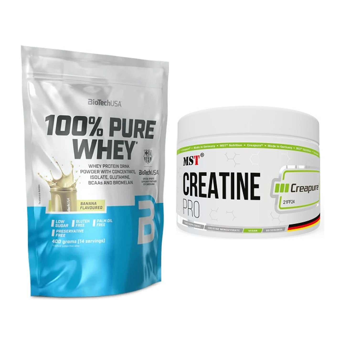 Muskelaufbau-Set: BioTech 100% Pure Whey + MST Creatin Pro CREAPURE – alle enthaltenen Artikel