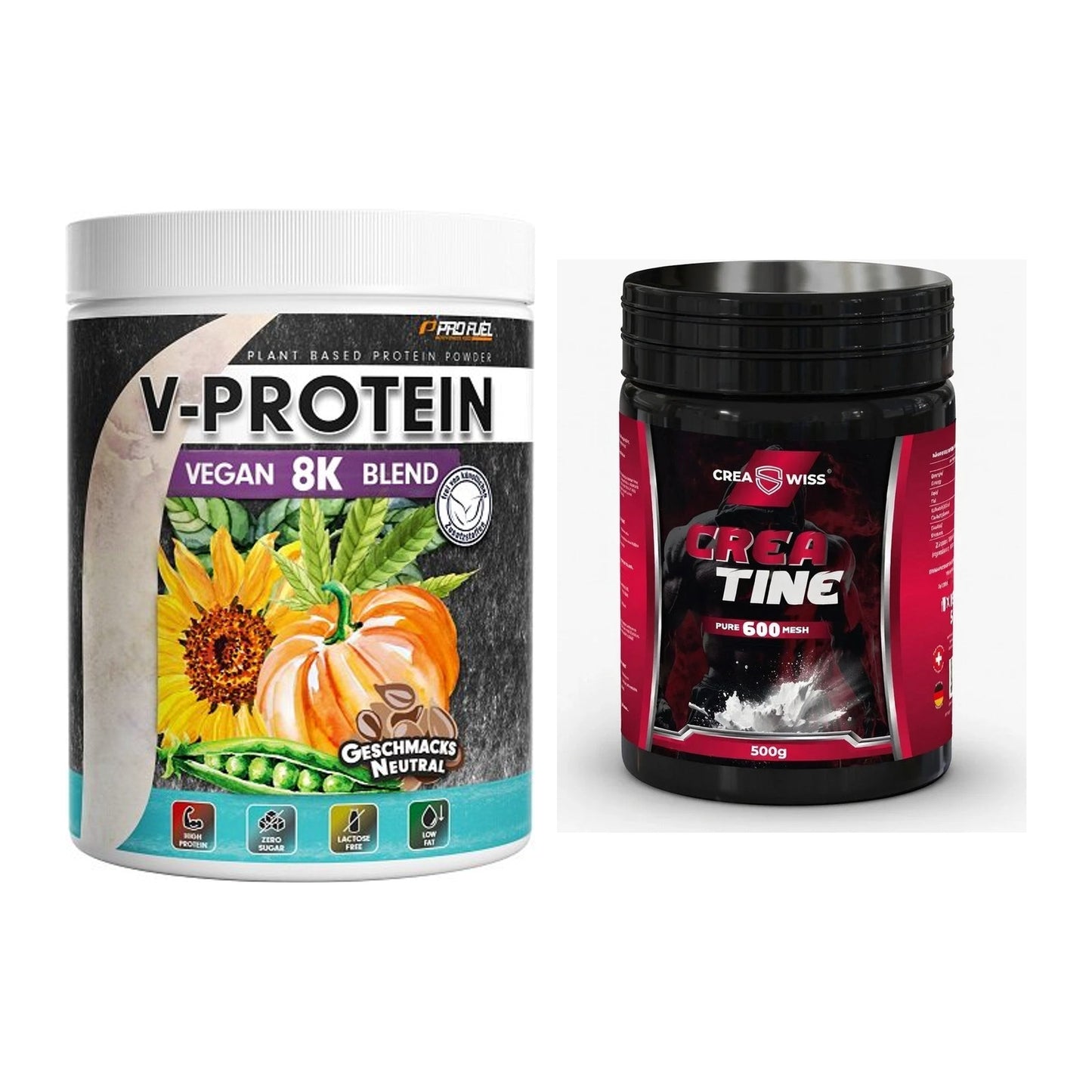 Muskelaufbau-Set: ProFuel V-Protein Vegan + CREASWISS Creatine 600 – alle enthaltenen Artikel
