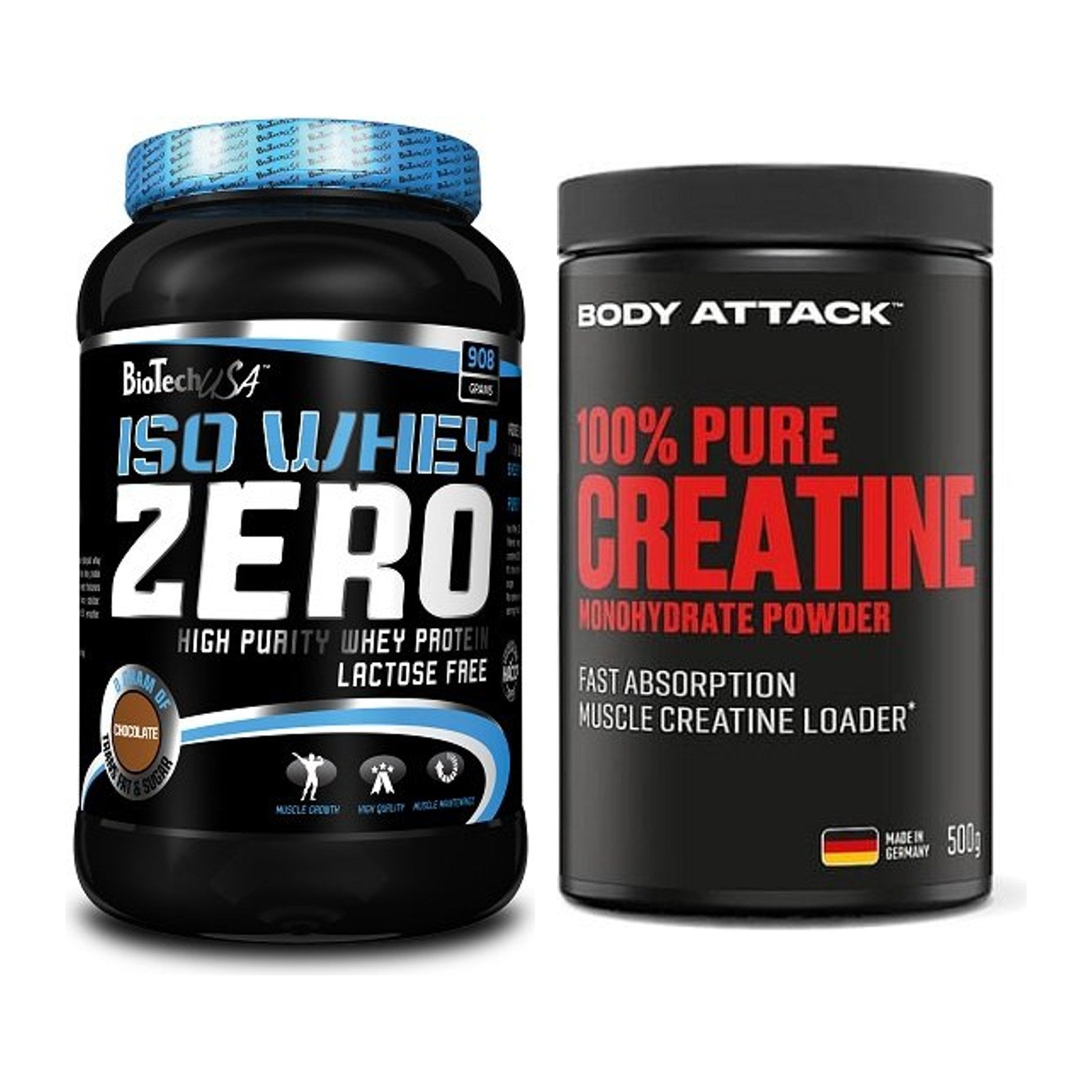 Muskelaufbau-Set: BioTech Iso Whey Zero + Body Attack 100% Pure – alle enthaltenen Artikel