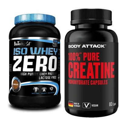 Muskelaufbau-Set: BioTech Iso Whey Zero + Body Attack 100% Pure – alle enthaltenen Artikel