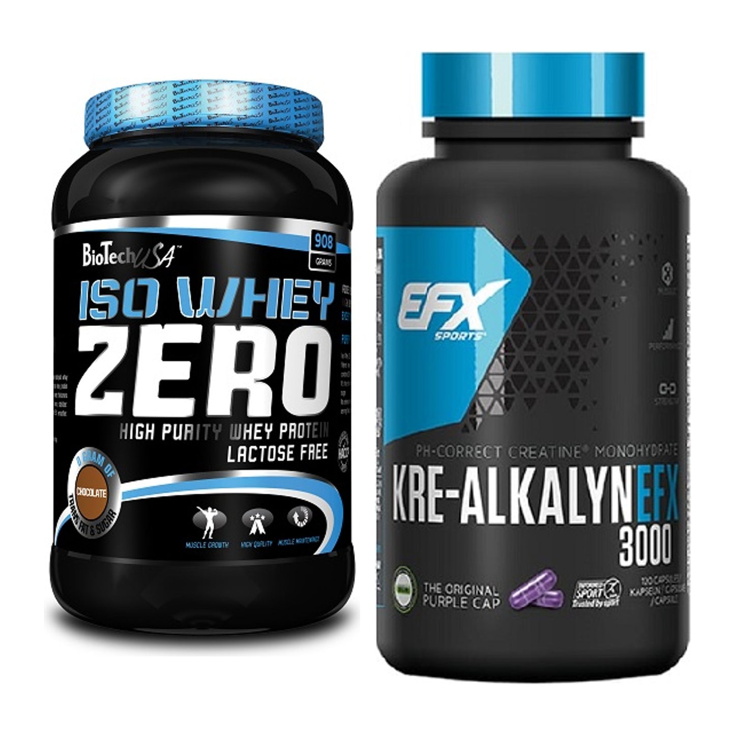 Muskelaufbau-Set: BioTech Iso Whey Zero + EFX Kre-Alkalyn 3000 – alle enthaltenen Artikel