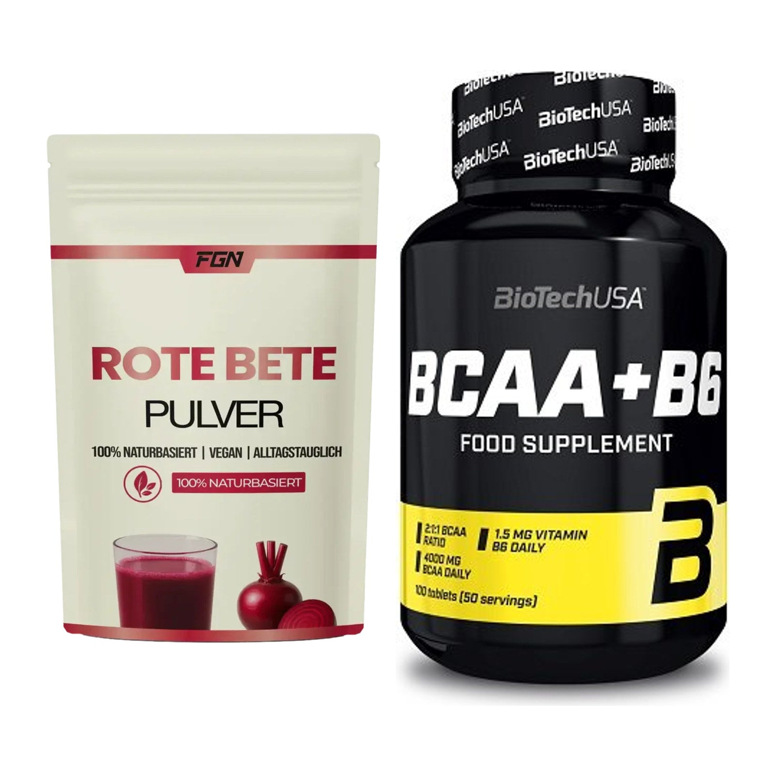 Trainings-Set: FGN Rote Beete Pulver + BioTech BCAA+B6 100 Tabl – alle enthaltenen Artikel