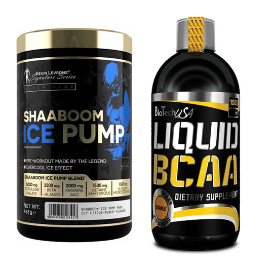 Trainings-Set: Kevin Levrone Shaaboom Ice Pump + BioTech Liquid BCAA – alle enthaltenen Artikel
